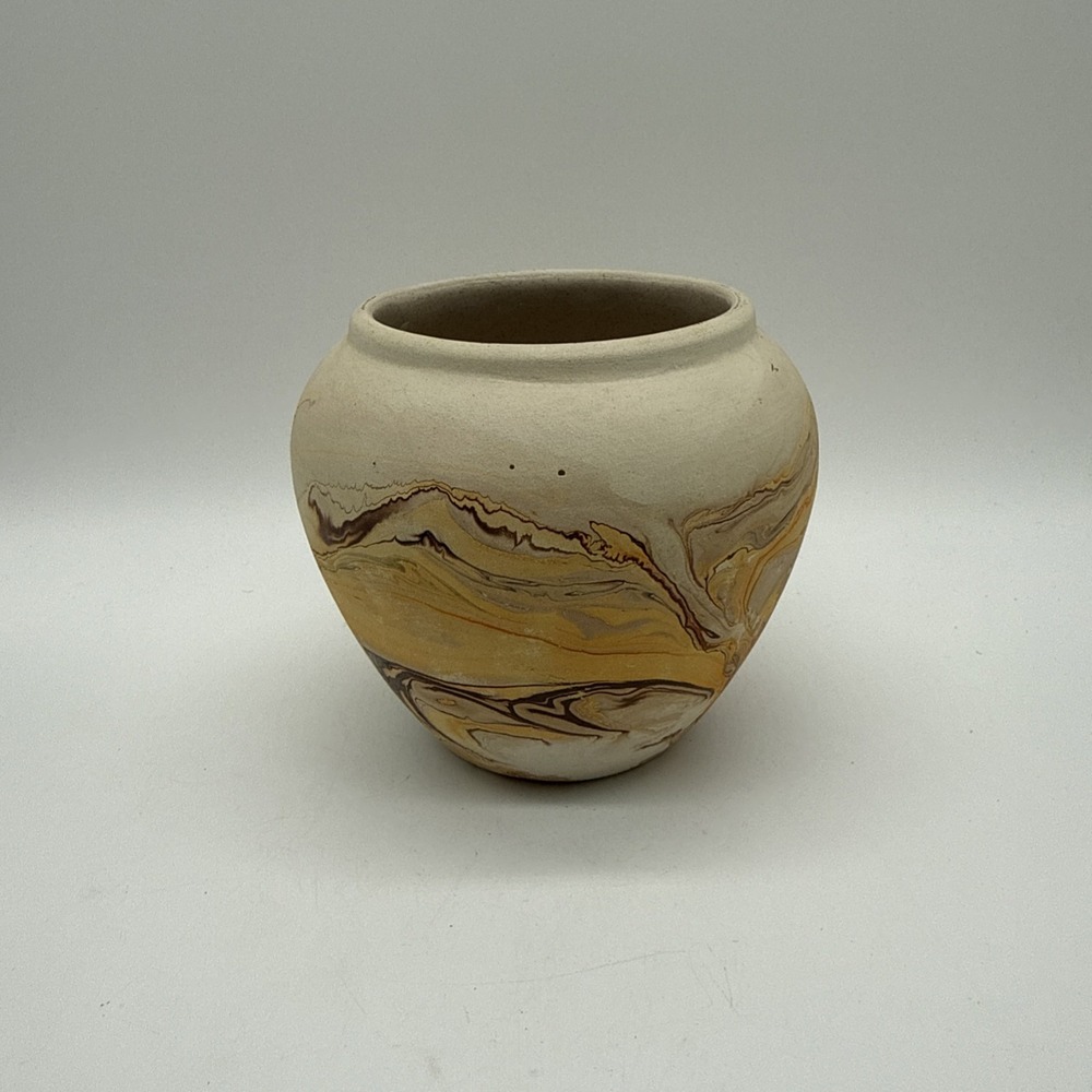 Nemadji‎ Pottery Vase Vintage Hand Swirled Marbled Clay Mid-Century Art Bohemian